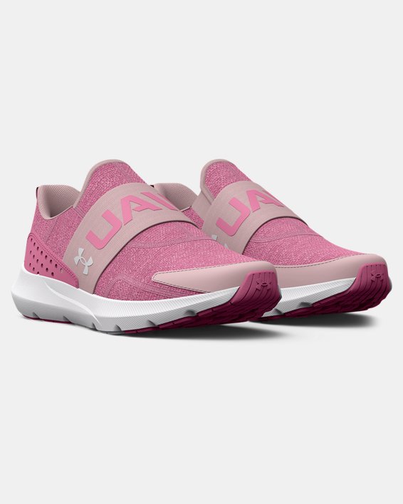 Girls' Grade School UA Surge 3 Slip Running Shoes, Pink, pdpMainDesktop image number 3